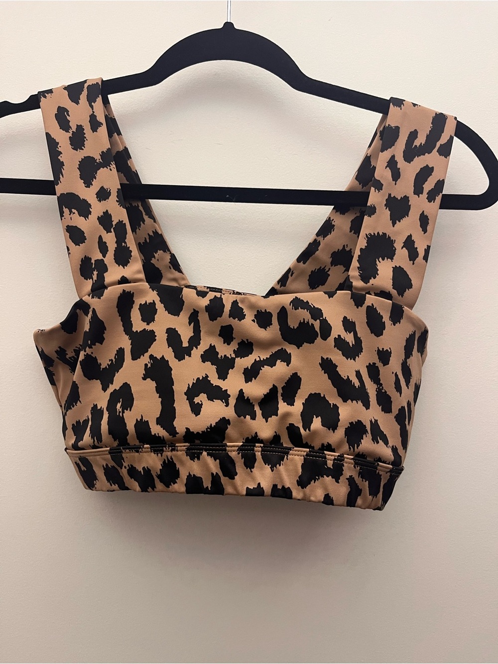 Leopard-Print Wide Strap Bralette in Tan & Black